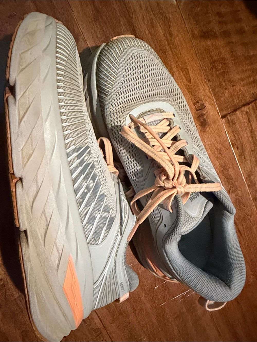 HOKA Women's Lightweight Gray Running Shoes with Peach Accents Size 7